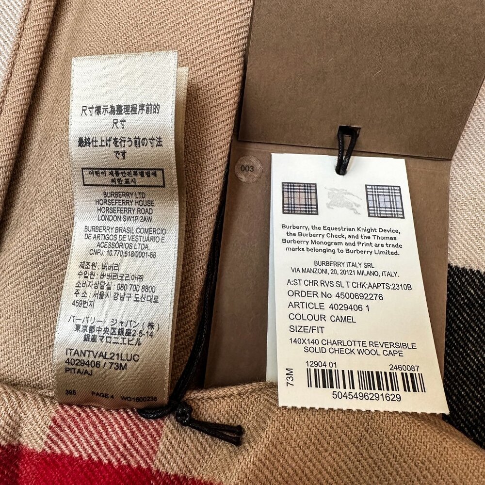 Burberry Charlotte Reversible Solid/House Check Wool Cape One Size - Picture 12 of 13